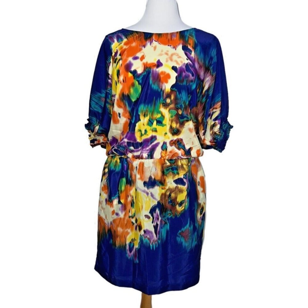 ECI New York Colorful Blue Dress, Elastic Waist, Pockets- Size 10 NWT